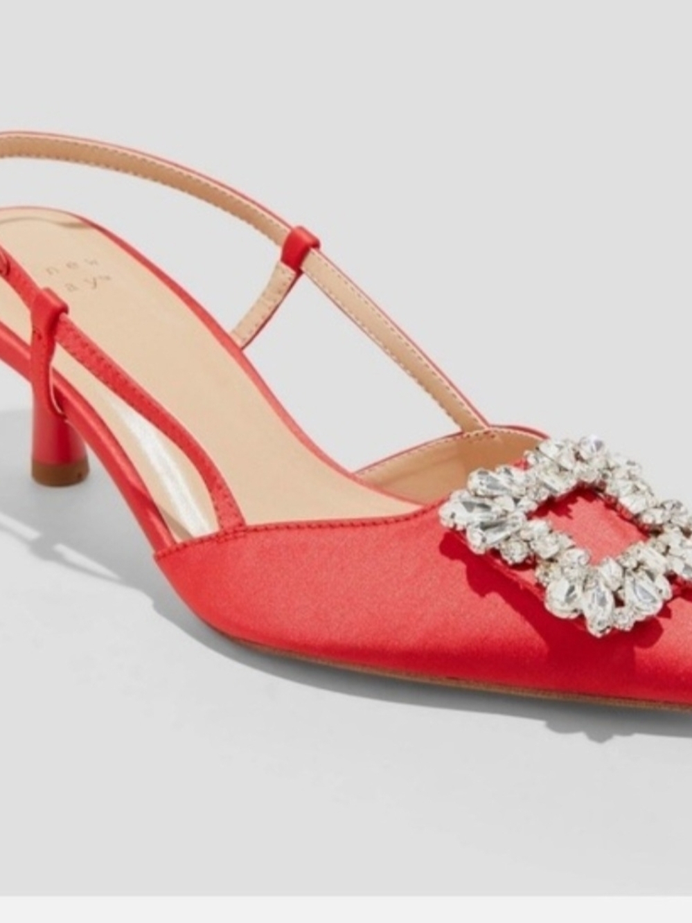 a new day Red Satin Pointed Slingback Heels with Crystal Buckle - Picture 3 of 8